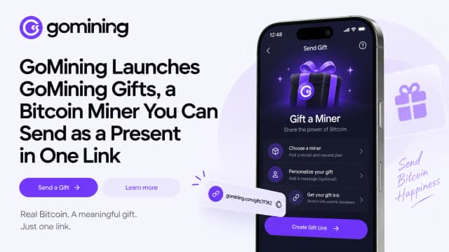 GoMining Gifts lets anyone send a digital Bitcoin miner as a present in one link. Eight tiers from under $20, one-tap activation, no crypto experience needed.